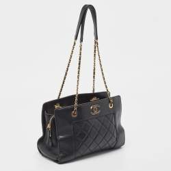 Pre Owned Chanel Black Quilted Leather CC Chain Tote