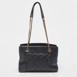 Pre Owned Chanel Black Quilted Leather CC Chain Tote
