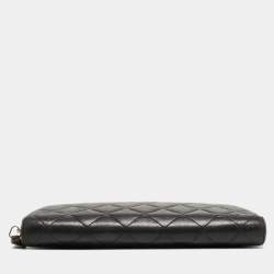 Pre Owned Chanel Black Quilted Leather Zip Around Classic Organizer