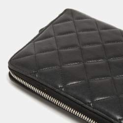 Pre Owned Chanel Black Quilted Leather Zip Around Classic Organizer