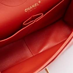 Pre Owned Chanel Orange Quilted Pearly Caviar Leather Jumbo Classic Double Flap Bag