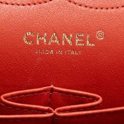 Pre Owned Chanel Orange Quilted Pearly Caviar Leather Jumbo Classic Double Flap Bag