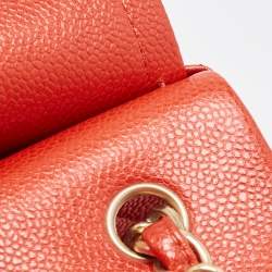 Pre Owned Chanel Orange Quilted Pearly Caviar Leather Jumbo Classic Double Flap Bag