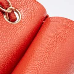 Pre Owned Chanel Orange Quilted Pearly Caviar Leather Jumbo Classic Double Flap Bag