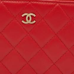 Chanel Red Quilted Leather Zip Around Organizer Wallet 