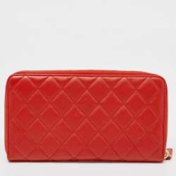 Chanel Red Quilted Leather Zip Around Organizer Wallet 