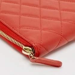 Chanel Red Quilted Leather Zip Around Organizer Wallet 