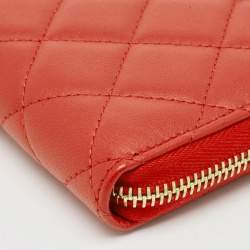 Chanel Red Quilted Leather Zip Around Organizer Wallet 