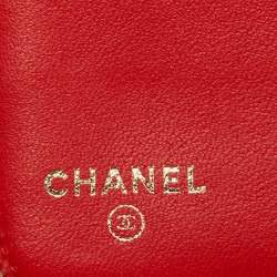 Chanel Red Quilted Leather Zip Around Organizer Wallet 