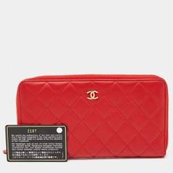 Chanel Red Quilted Leather Zip Around Organizer Wallet 