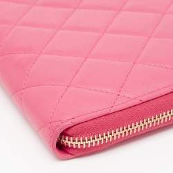 Pre Owned Chanel Pink Quilted Leather Zip Around Organizer Wallet 