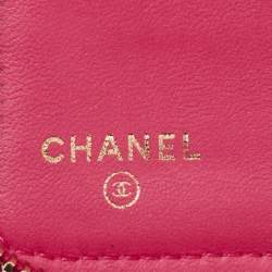 Pre Owned Chanel Pink Quilted Leather Zip Around Organizer Wallet 