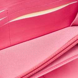 Pre Owned Chanel Pink Quilted Leather Zip Around Organizer Wallet 