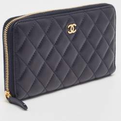 Chanel Navy Blue Quilted Leather CC Zip Around Wallet 