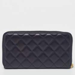 Chanel Navy Blue Quilted Leather CC Zip Around Wallet 