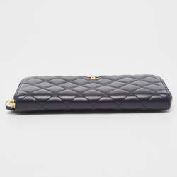 Chanel Navy Blue Quilted Leather CC Zip Around Wallet 