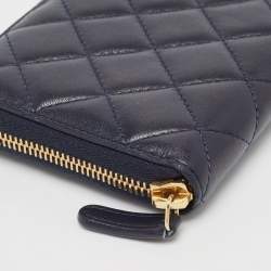 Chanel Navy Blue Quilted Leather CC Zip Around Wallet 