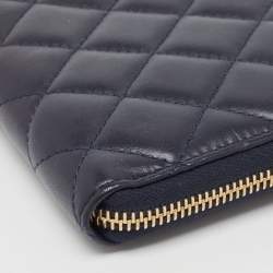Chanel Navy Blue Quilted Leather CC Zip Around Wallet 