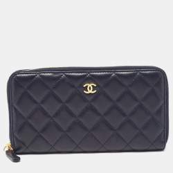 Chanel Navy Blue Quilted Leather CC Zip Around Wallet 