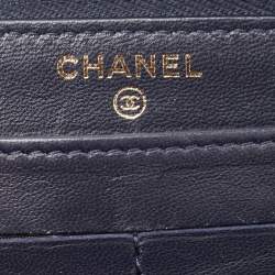 Chanel Navy Blue Quilted Leather CC Zip Around Wallet 