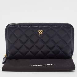Chanel Navy Blue Quilted Leather CC Zip Around Wallet 