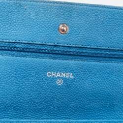 Chanel Blue Quilted Caviar Leather Classic Wallet on Chain