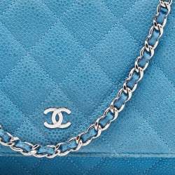 Chanel Blue Quilted Caviar Leather Classic Wallet on Chain