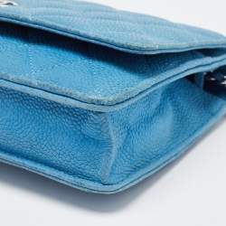 Chanel Blue Quilted Caviar Leather Classic Wallet on Chain