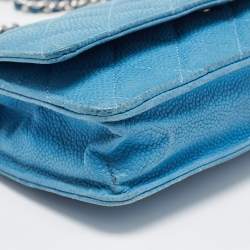 Chanel Blue Quilted Caviar Leather Classic Wallet on Chain