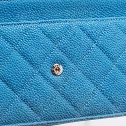 Chanel Blue Quilted Caviar Leather Classic Wallet on Chain