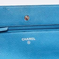 Chanel Blue Quilted Caviar Leather Classic Wallet on Chain