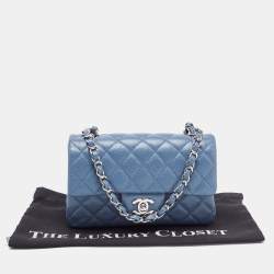 Pre Owned Chanel Blue Quilted Caviar Leather Mini Rectangle Classic Single Flap Bag