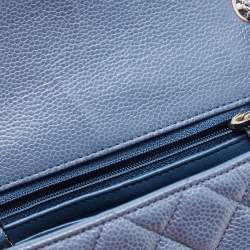 Pre Owned Chanel Blue Quilted Caviar Leather Mini Rectangle Classic Single Flap Bag