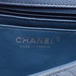 Pre Owned Chanel Blue Quilted Caviar Leather Mini Rectangle Classic Single Flap Bag