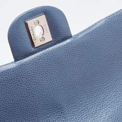 Pre Owned Chanel Blue Quilted Caviar Leather Mini Rectangle Classic Single Flap Bag