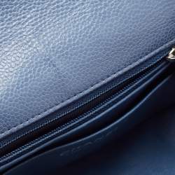 Pre Owned Chanel Blue Quilted Caviar Leather Mini Rectangle Classic Single Flap Bag