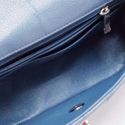 Pre Owned Chanel Blue Quilted Caviar Leather Mini Rectangle Classic Single Flap Bag