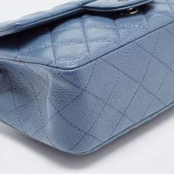 Pre Owned Chanel Blue Quilted Caviar Leather Mini Rectangle Classic Single Flap Bag
