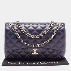 Pre Owned Chanel Navy Blue Quilted Leather Jumbo Classic Double Flap Bag
