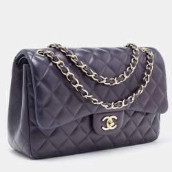 Pre Owned Chanel Navy Blue Quilted Leather Jumbo Classic Double Flap Bag