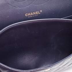 Pre Owned Chanel Navy Blue Quilted Leather Jumbo Classic Double Flap Bag