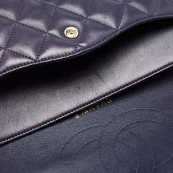Pre Owned Chanel Navy Blue Quilted Leather Jumbo Classic Double Flap Bag
