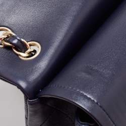 Pre Owned Chanel Navy Blue Quilted Leather Jumbo Classic Double Flap Bag