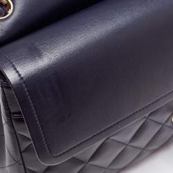 Pre Owned Chanel Navy Blue Quilted Leather Jumbo Classic Double Flap Bag