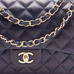 Pre Owned Chanel Navy Blue Quilted Leather Jumbo Classic Double Flap Bag