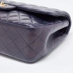 Pre Owned Chanel Navy Blue Quilted Leather Jumbo Classic Double Flap Bag