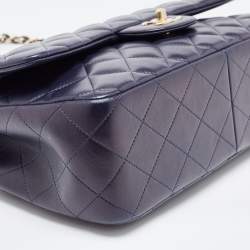 Pre Owned Chanel Navy Blue Quilted Leather Jumbo Classic Double Flap Bag
