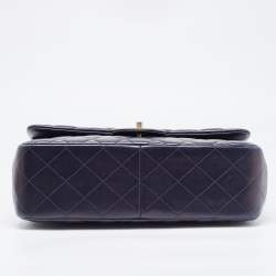 Pre Owned Chanel Navy Blue Quilted Leather Jumbo Classic Double Flap Bag