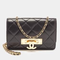 Chanel Black Quilted Leather Golden Class Wallet on Chain