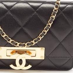 Chanel Black Quilted Leather Golden Class Wallet on Chain